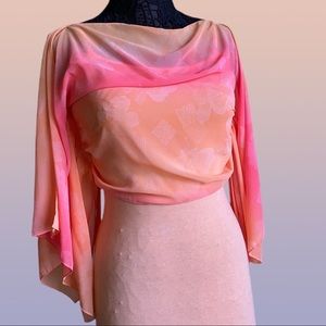 Peach Sheer Ombré Overlay Drawstring Coverup Top